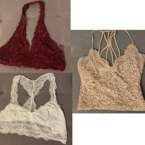 Set of 3 Lace Bralettes in maroon, white and pink